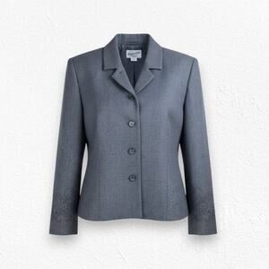 90s Vintage Pendleton Gray Embroidered Sleeve Wool Boxy Blazer Jacket Size 14